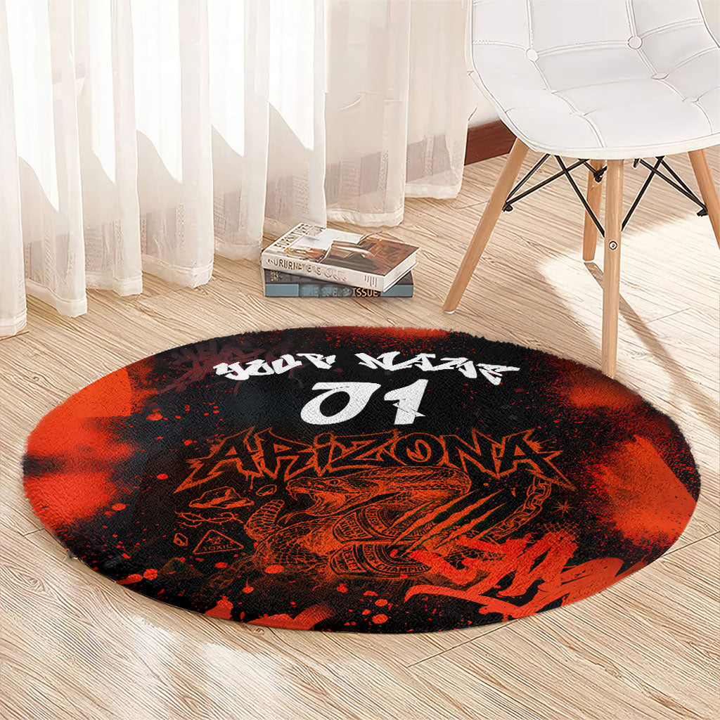 Personalized Arizona Street Graffiti Round Carpet Urban Phoenix Underground Art Phoenix Bird Rattlesnake