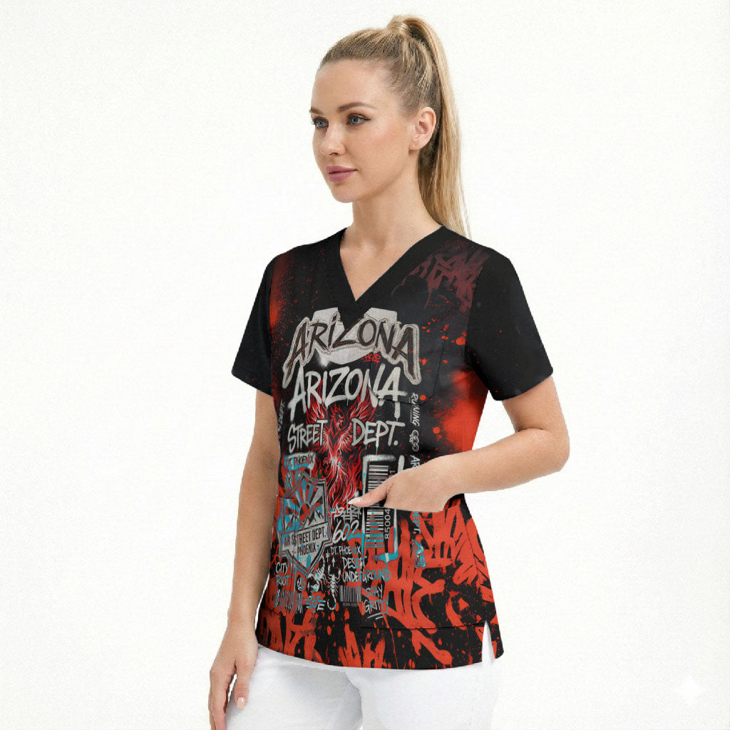 Personalized Arizona Street Graffiti Scrub Top Urban Phoenix Underground Art Phoenix Bird Rattlesnake
