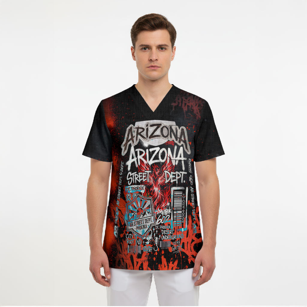 Personalized Arizona Street Graffiti Scrub Top Urban Phoenix Underground Art Phoenix Bird Rattlesnake
