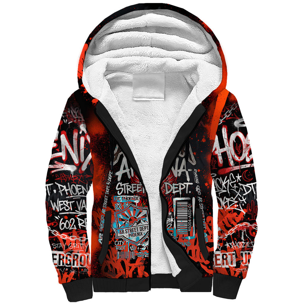 Personalized Arizona Street Graffiti Sherpa Hoodie Urban Phoenix Underground Art Phoenix Bird Rattlesnake