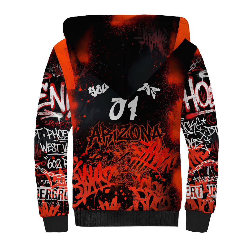 Personalized Arizona Street Graffiti Sherpa Hoodie Urban Phoenix Underground Art Phoenix Bird Rattlesnake