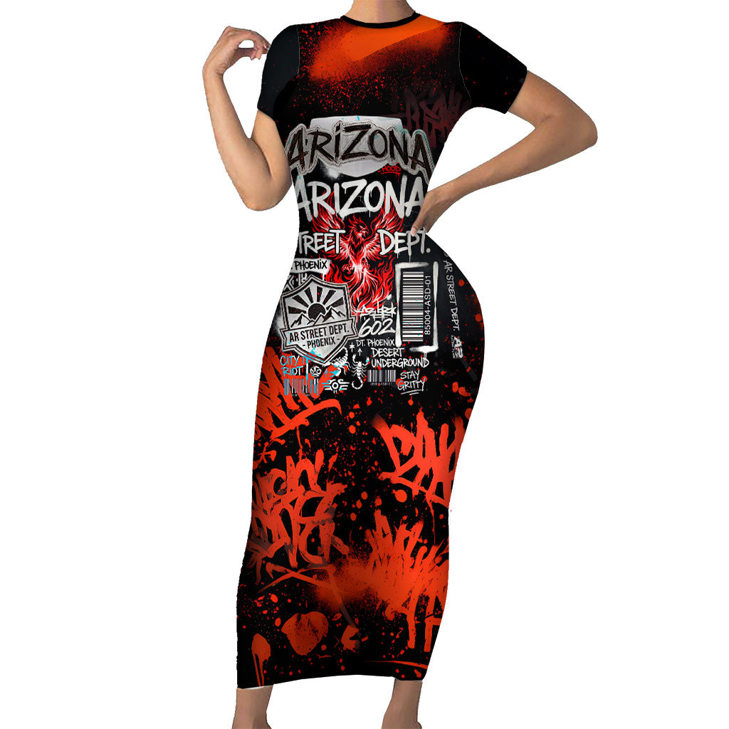 Personalized Arizona Street Graffiti Short Sleeve Bodycon Dress Urban Phoenix Underground Art Phoenix Bird Rattlesnake