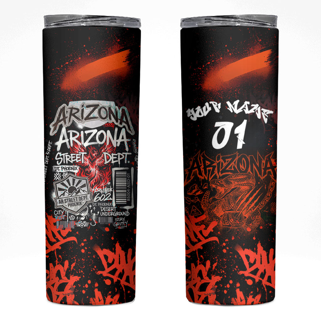 Personalized Arizona Street Graffiti Skinny Tumbler Urban Phoenix Underground Art Phoenix Bird Rattlesnake