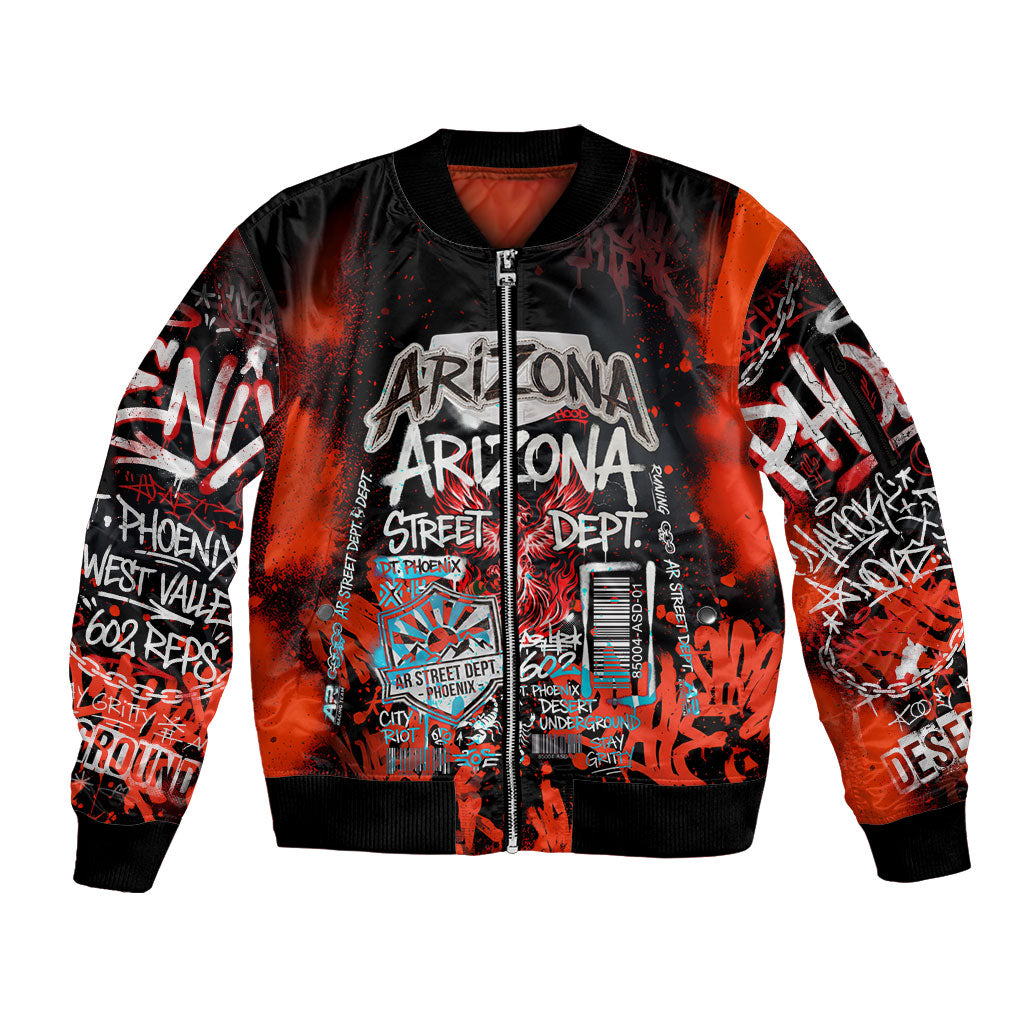 Personalized Arizona Street Graffiti Sleeve Zip Bomber Jacket Urban Phoenix Underground Art Phoenix Bird Rattlesnake