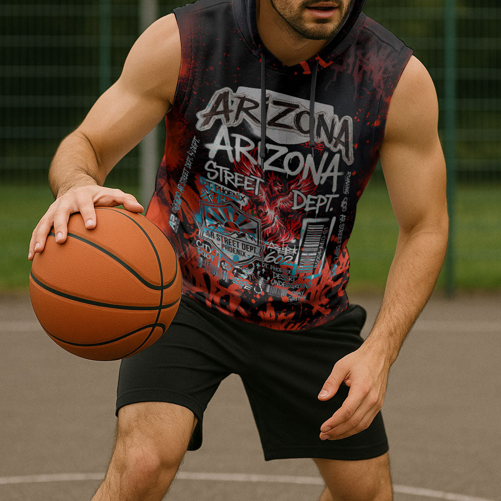 Personalized Arizona Street Graffiti Sleeveless Hoodie Urban Phoenix Underground Art Phoenix Bird Rattlesnake