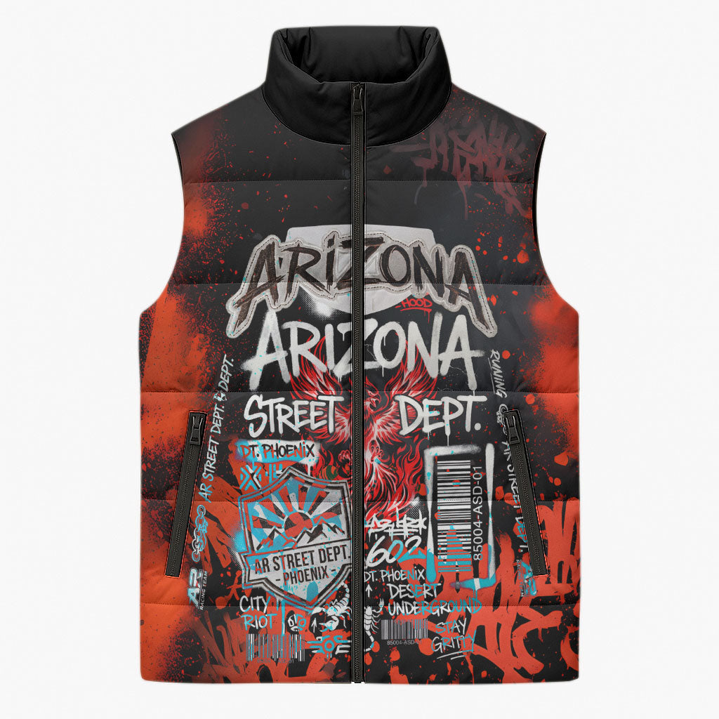 Personalized Arizona Street Graffiti Sleeveless Puffer Jacket Urban Phoenix Underground Art Phoenix Bird Rattlesnake
