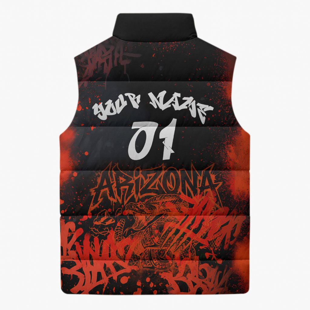 Personalized Arizona Street Graffiti Sleeveless Puffer Jacket Urban Phoenix Underground Art Phoenix Bird Rattlesnake