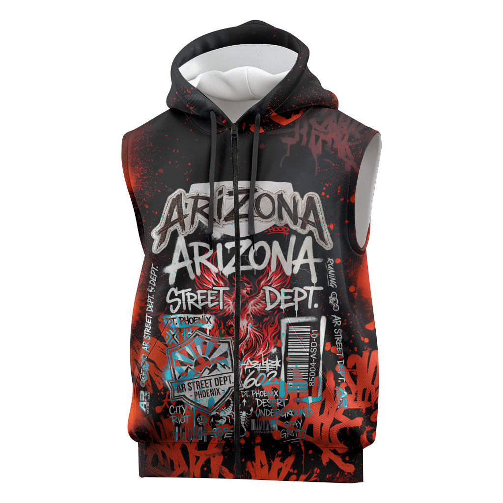 Personalized Arizona Street Graffiti Sleeveless Zip Hoodie Urban Phoenix Underground Art Phoenix Bird Rattlesnake
