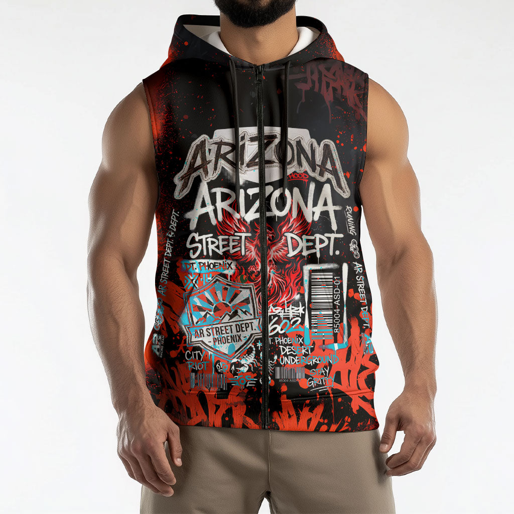 Personalized Arizona Street Graffiti Sleeveless Zip Hoodie Urban Phoenix Underground Art Phoenix Bird Rattlesnake