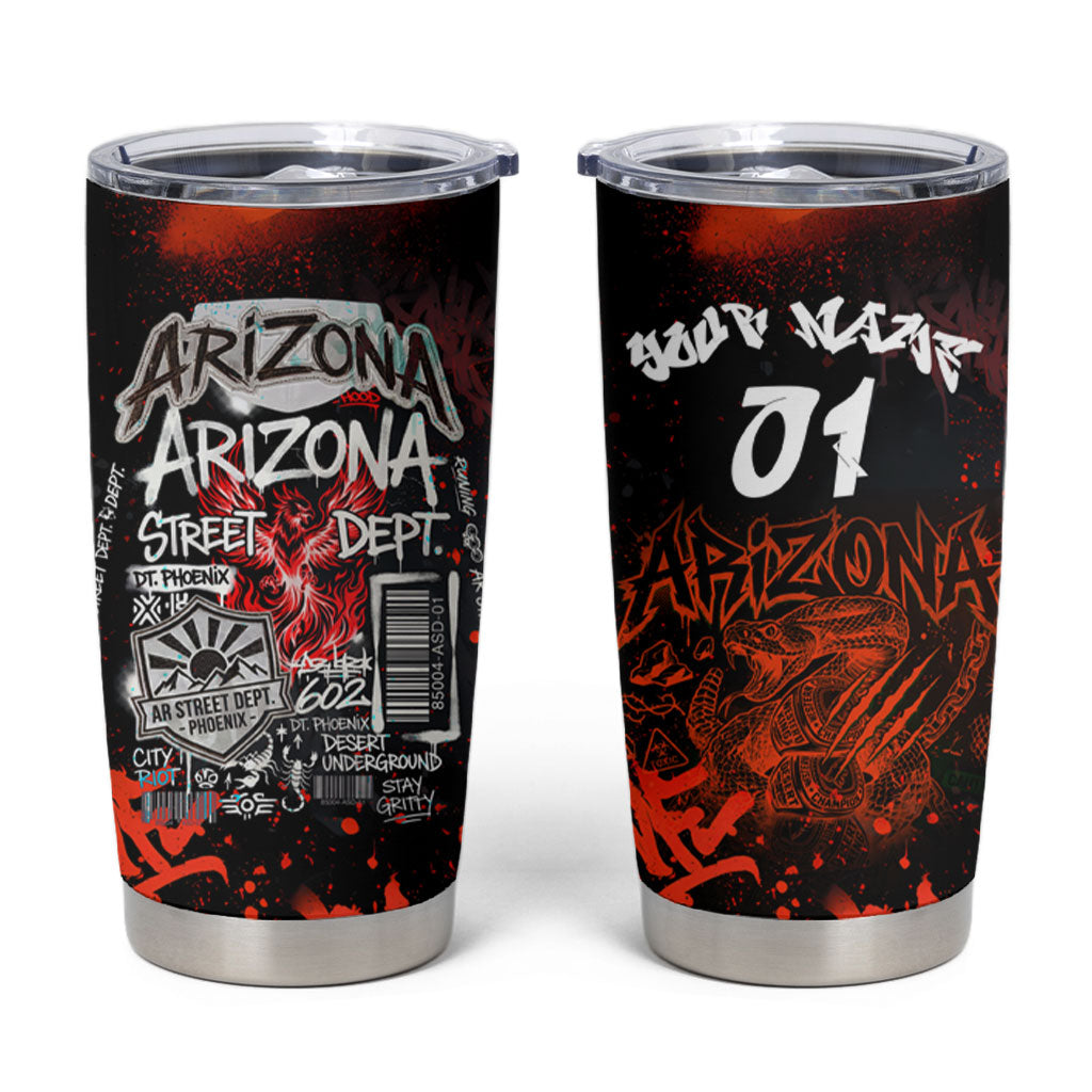 Personalized Arizona Street Graffiti Tumbler Cup Urban Phoenix Underground Art Phoenix Bird Rattlesnake