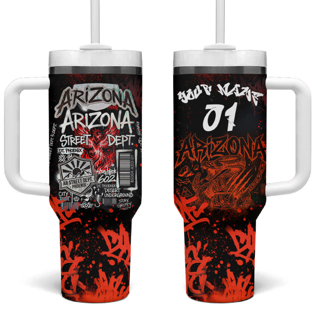 Personalized Arizona Street Graffiti Tumbler With Handle Urban Phoenix Underground Art Phoenix Bird Rattlesnake