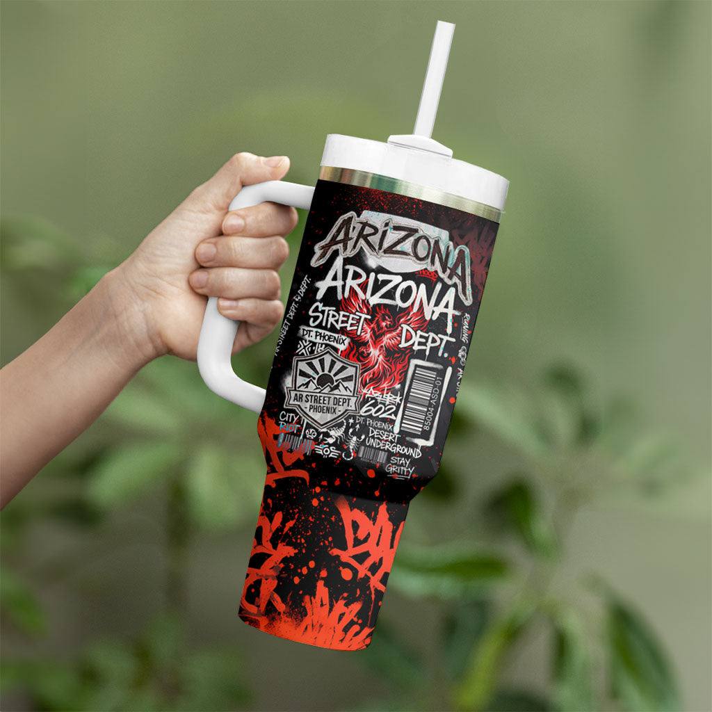 Personalized Arizona Street Graffiti Tumbler With Handle Urban Phoenix Underground Art Phoenix Bird Rattlesnake