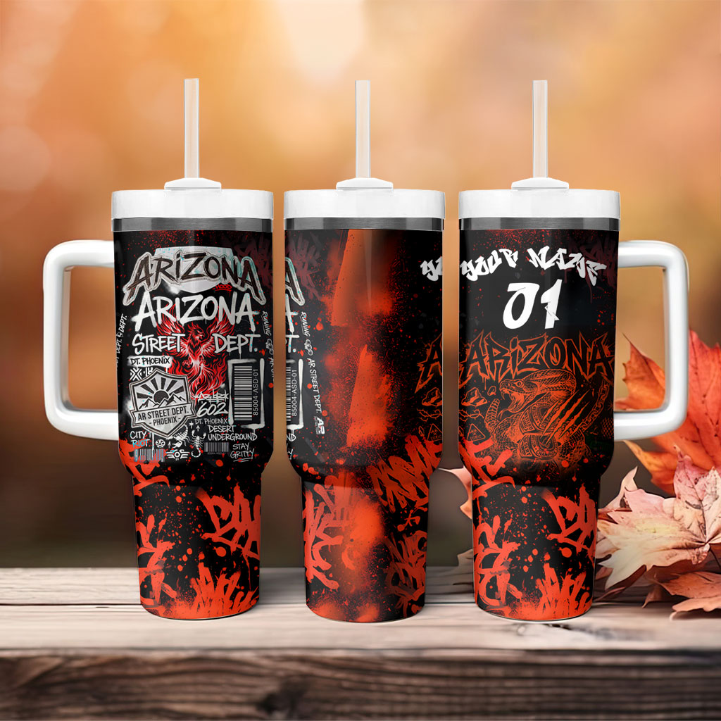 Personalized Arizona Street Graffiti Tumbler With Handle Urban Phoenix Underground Art Phoenix Bird Rattlesnake