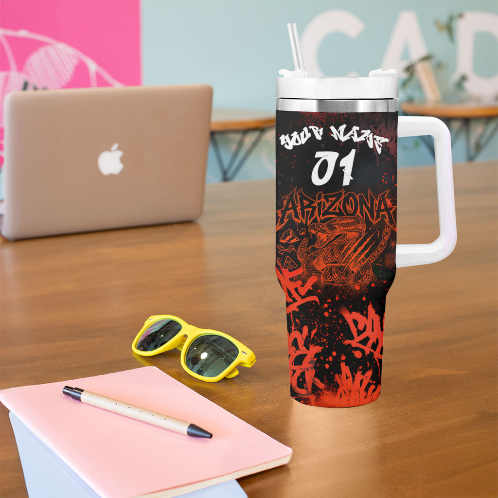 Personalized Arizona Street Graffiti Tumbler With Handle Urban Phoenix Underground Art Phoenix Bird Rattlesnake