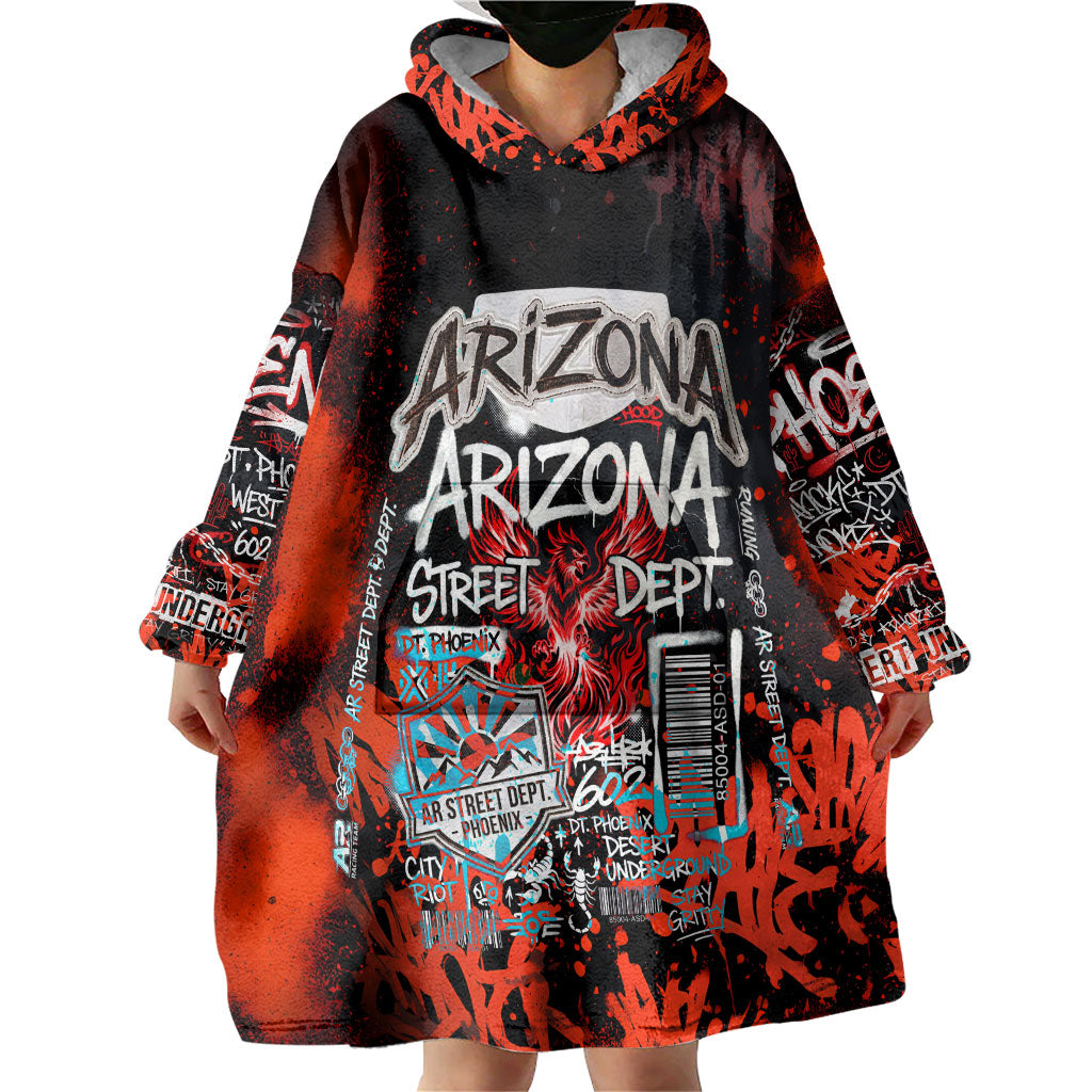 Personalized Arizona Street Graffiti Wearable Blanket Hoodie Urban Phoenix Underground Art Phoenix Bird Rattlesnake
