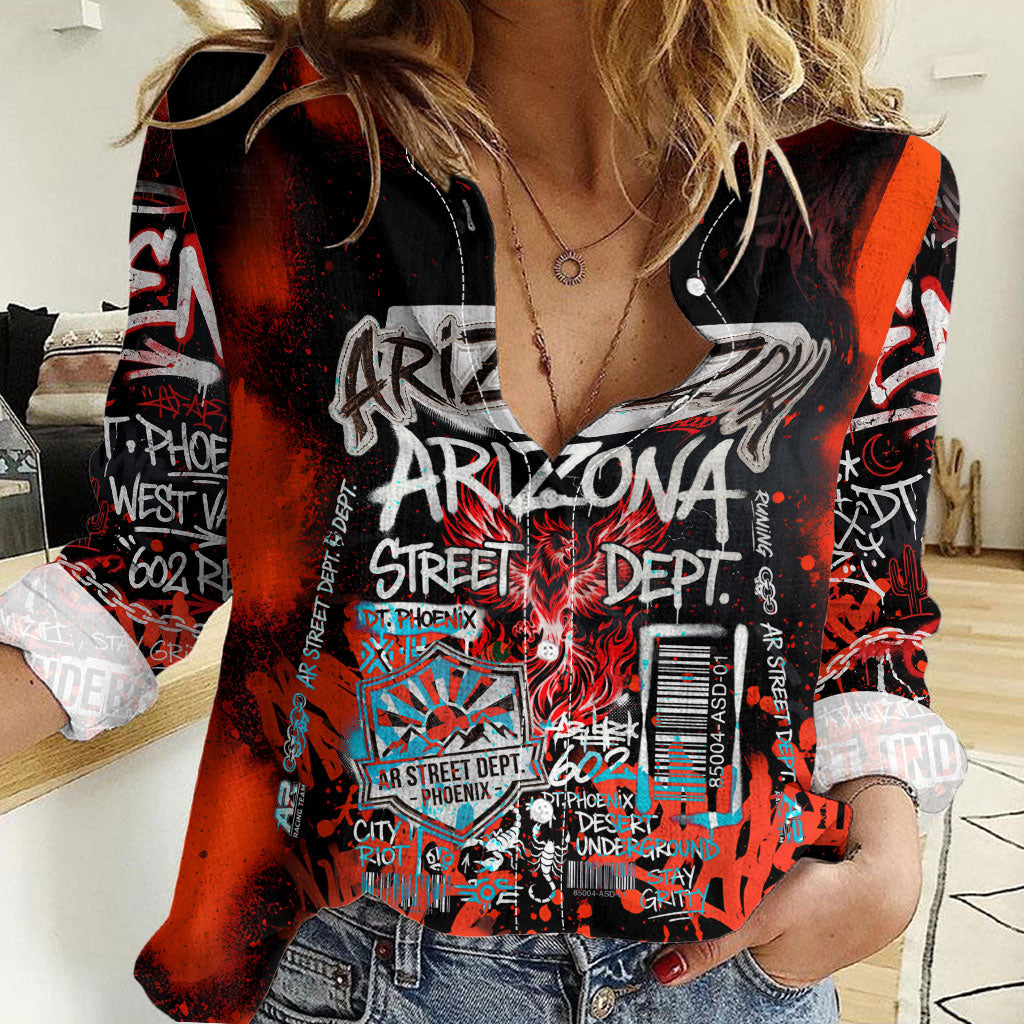 Personalized Arizona Street Graffiti Women Casual Shirt Urban Phoenix Underground Art Phoenix Bird Rattlesnake