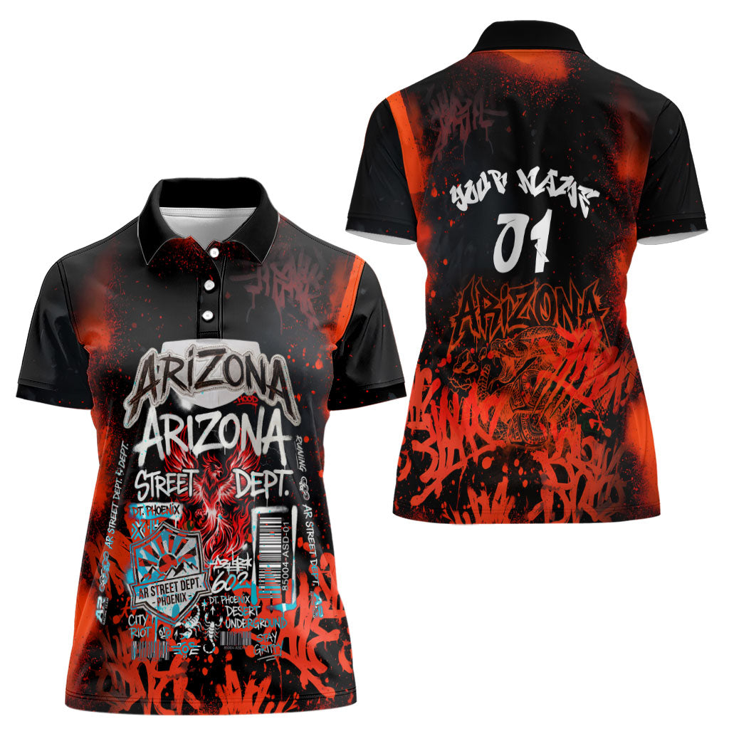 Personalized Arizona Street Graffiti Women Polo Shirt Urban Phoenix Underground Art Phoenix Bird Rattlesnake