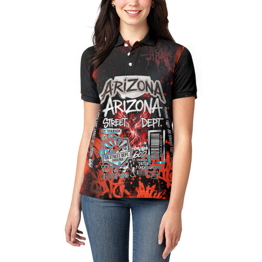 Personalized Arizona Street Graffiti Women Polo Shirt Urban Phoenix Underground Art Phoenix Bird Rattlesnake