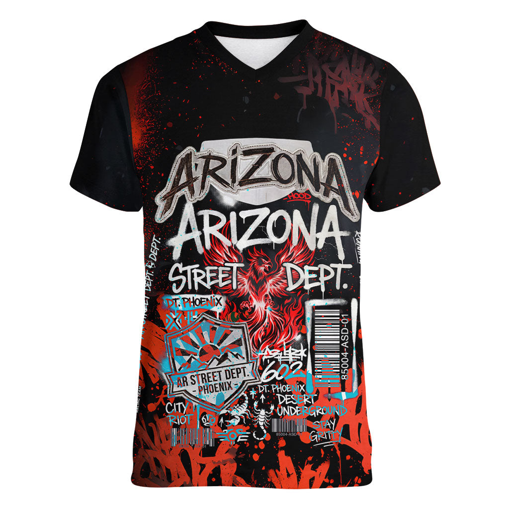 Personalized Arizona Street Graffiti Women V-Neck T-Shirt Urban Phoenix Underground Art Phoenix Bird Rattlesnake