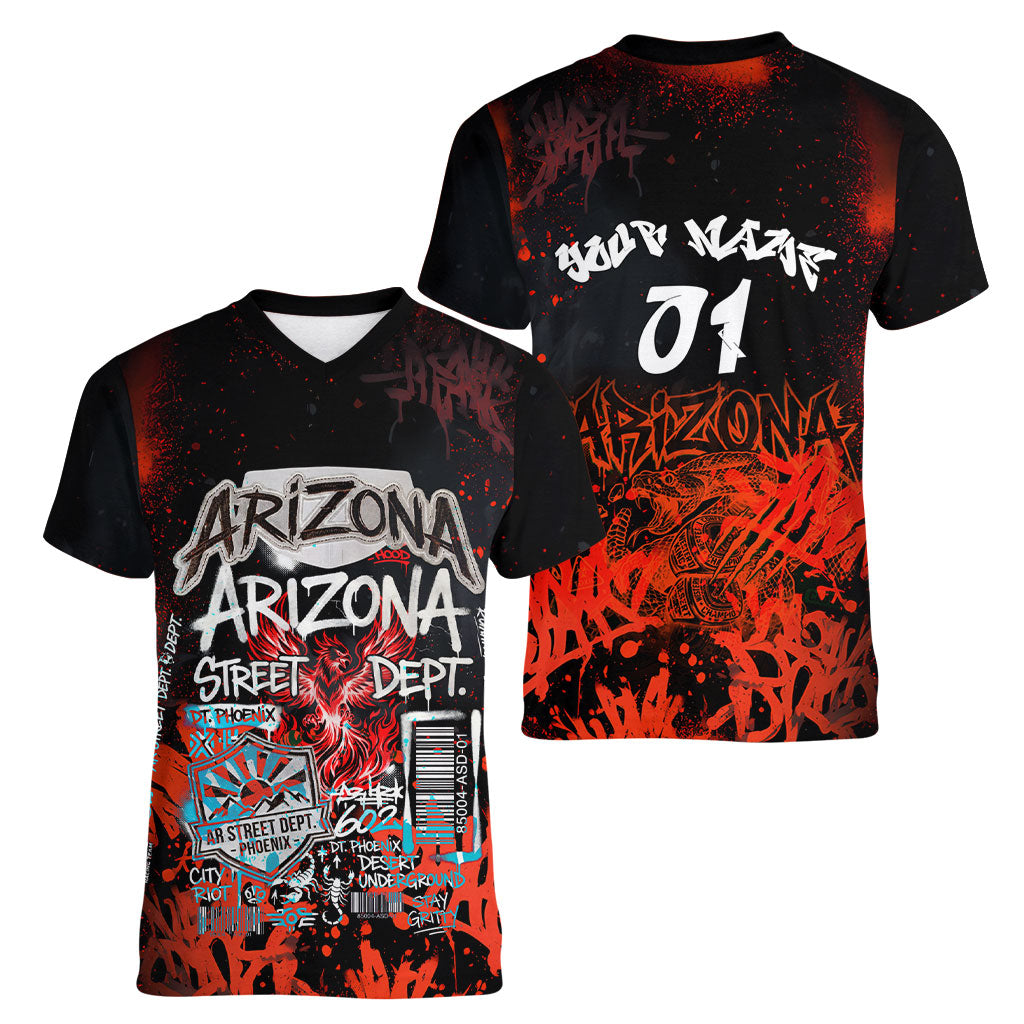 Personalized Arizona Street Graffiti Women V-Neck T-Shirt Urban Phoenix Underground Art Phoenix Bird Rattlesnake