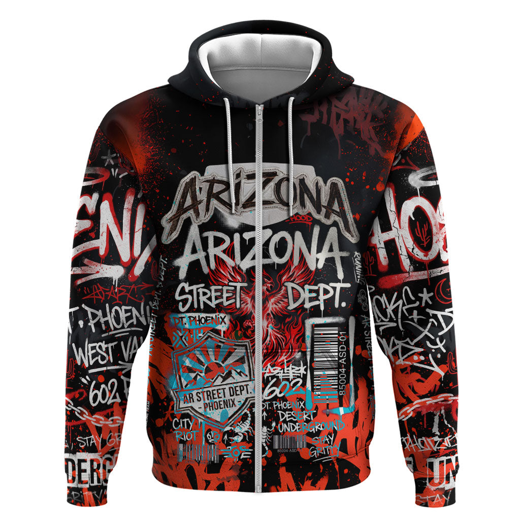 Personalized Arizona Street Graffiti Zip Hoodie Urban Phoenix Underground Art Phoenix Bird Rattlesnake