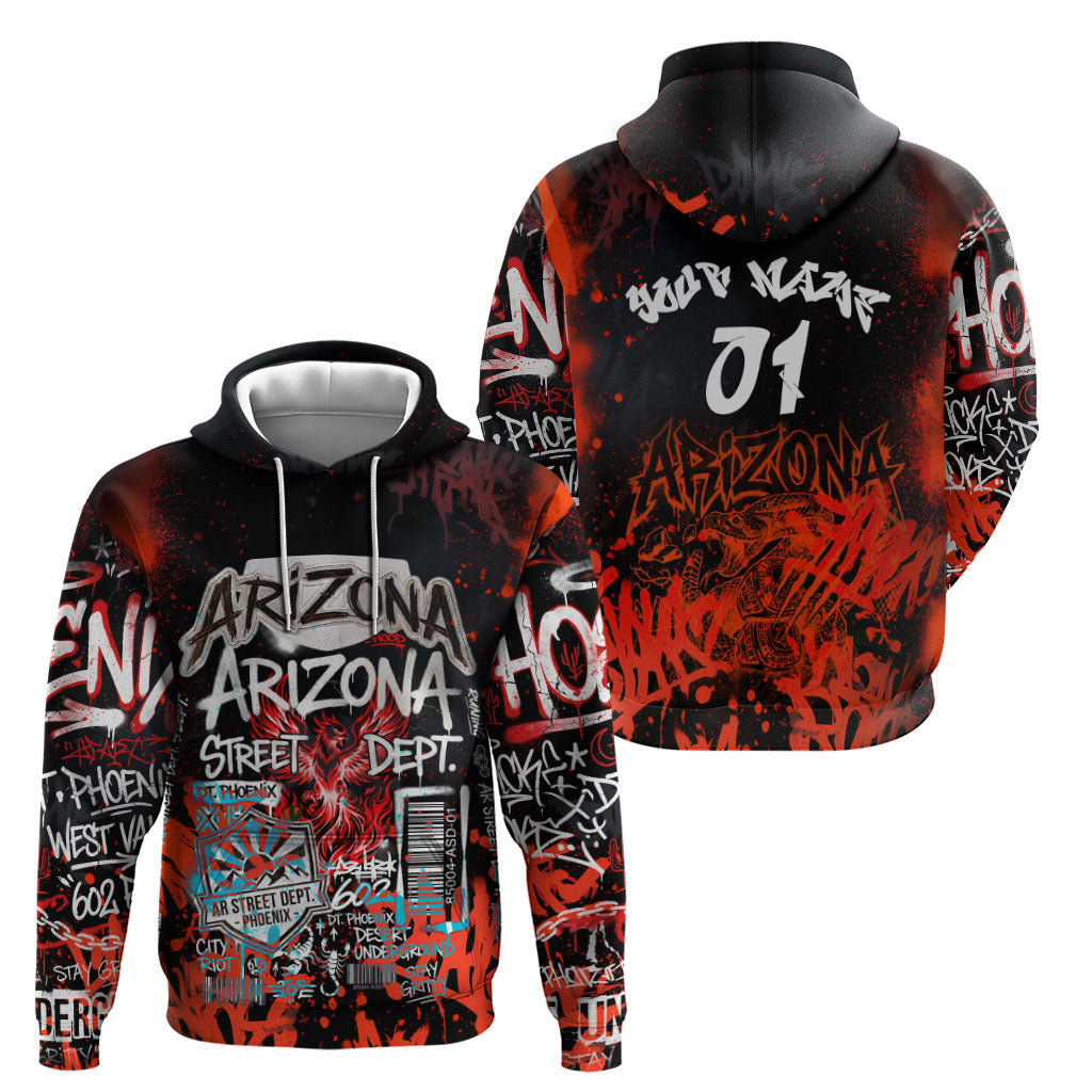 Personalized Arizona Street Graffiti Zip Hoodie Urban Phoenix Underground Art Phoenix Bird Rattlesnake