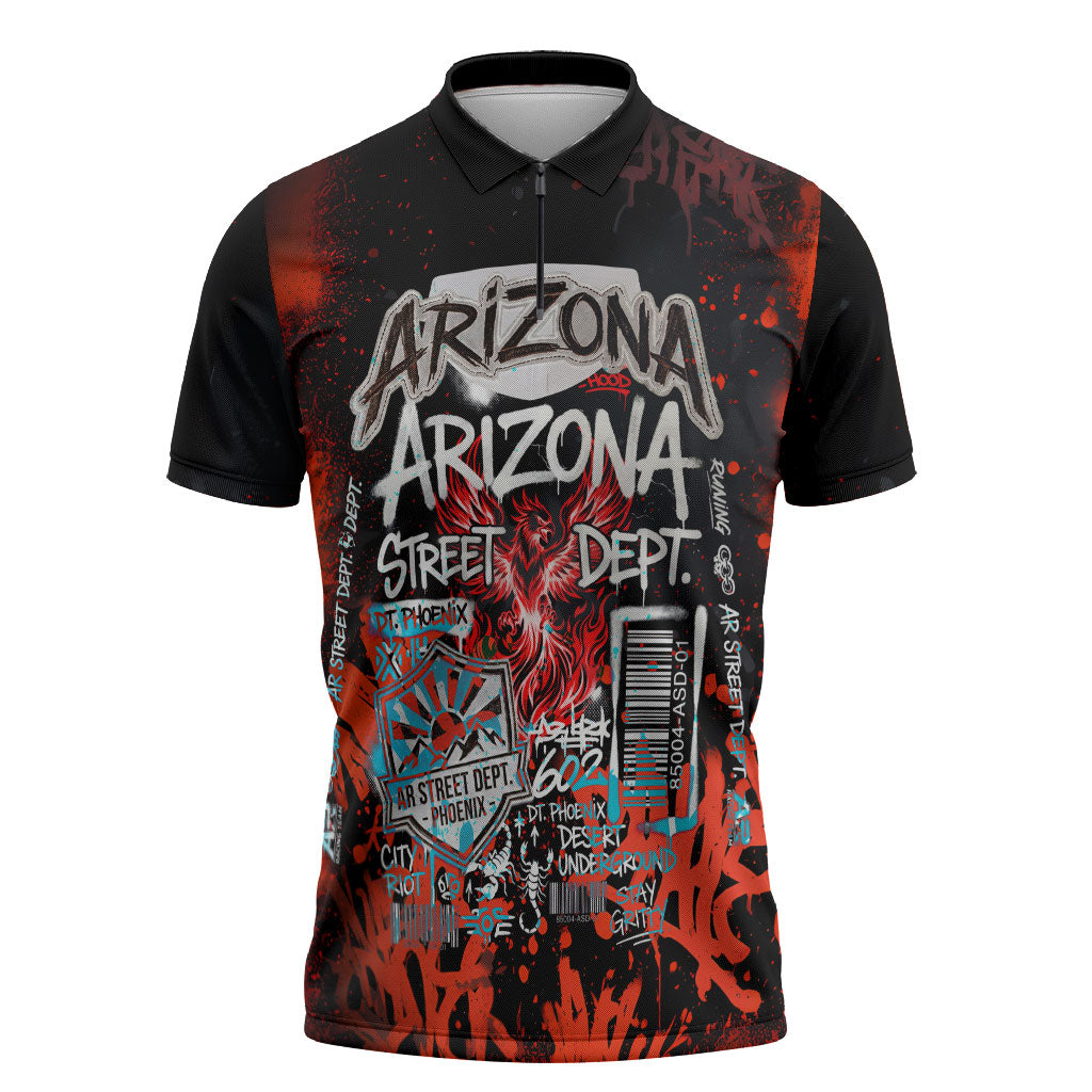 Personalized Arizona Street Graffiti Zipper Polo Shirt Urban Phoenix Underground Art Phoenix Bird Rattlesnake