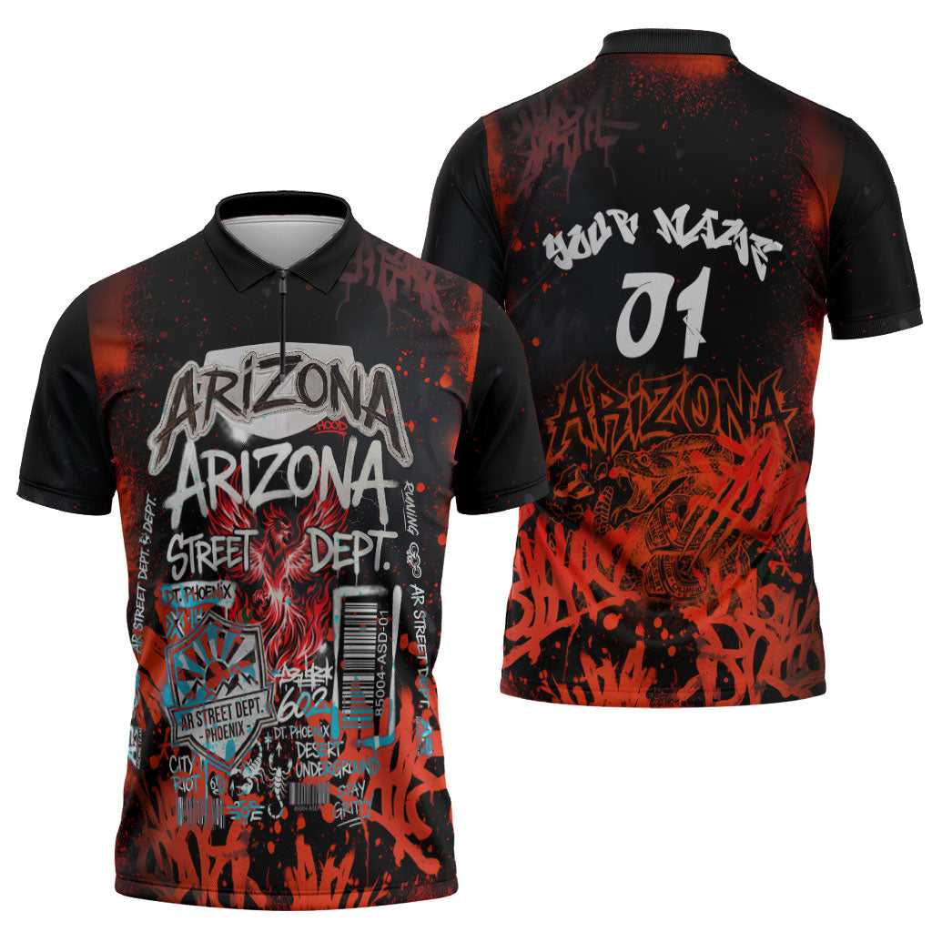 Personalized Arizona Street Graffiti Zipper Polo Shirt Urban Phoenix Underground Art Phoenix Bird Rattlesnake