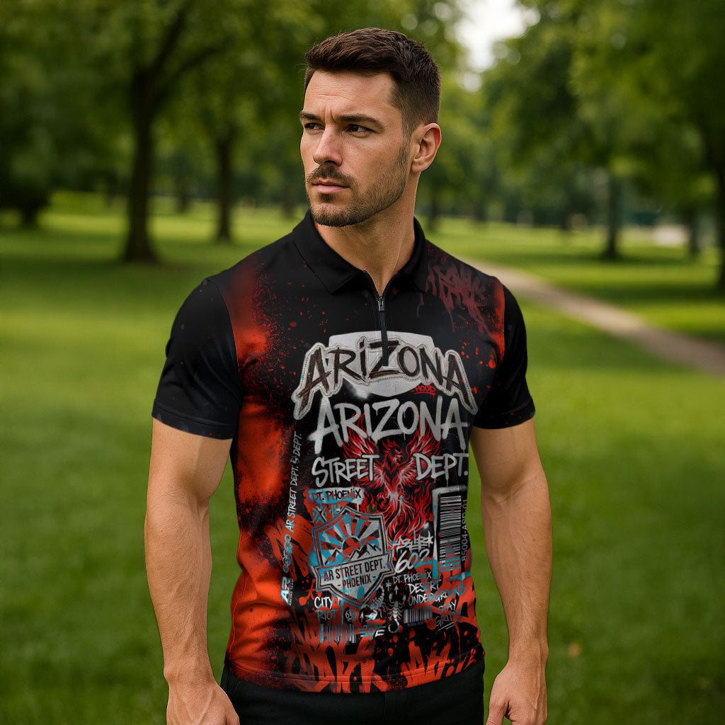 Personalized Arizona Street Graffiti Zipper Polo Shirt Urban Phoenix Underground Art Phoenix Bird Rattlesnake