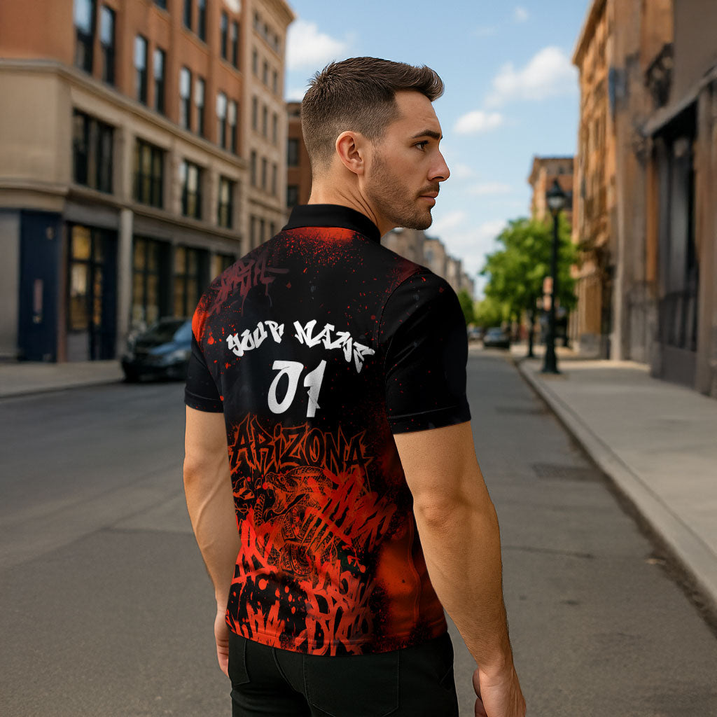 Personalized Arizona Street Graffiti Zipper Polo Shirt Urban Phoenix Underground Art Phoenix Bird Rattlesnake