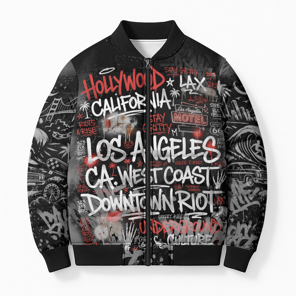 Personalized California West Coast Graffiti Bomber Puffer Jacket Urban Los Angeles Street Art - Hollywood LAX