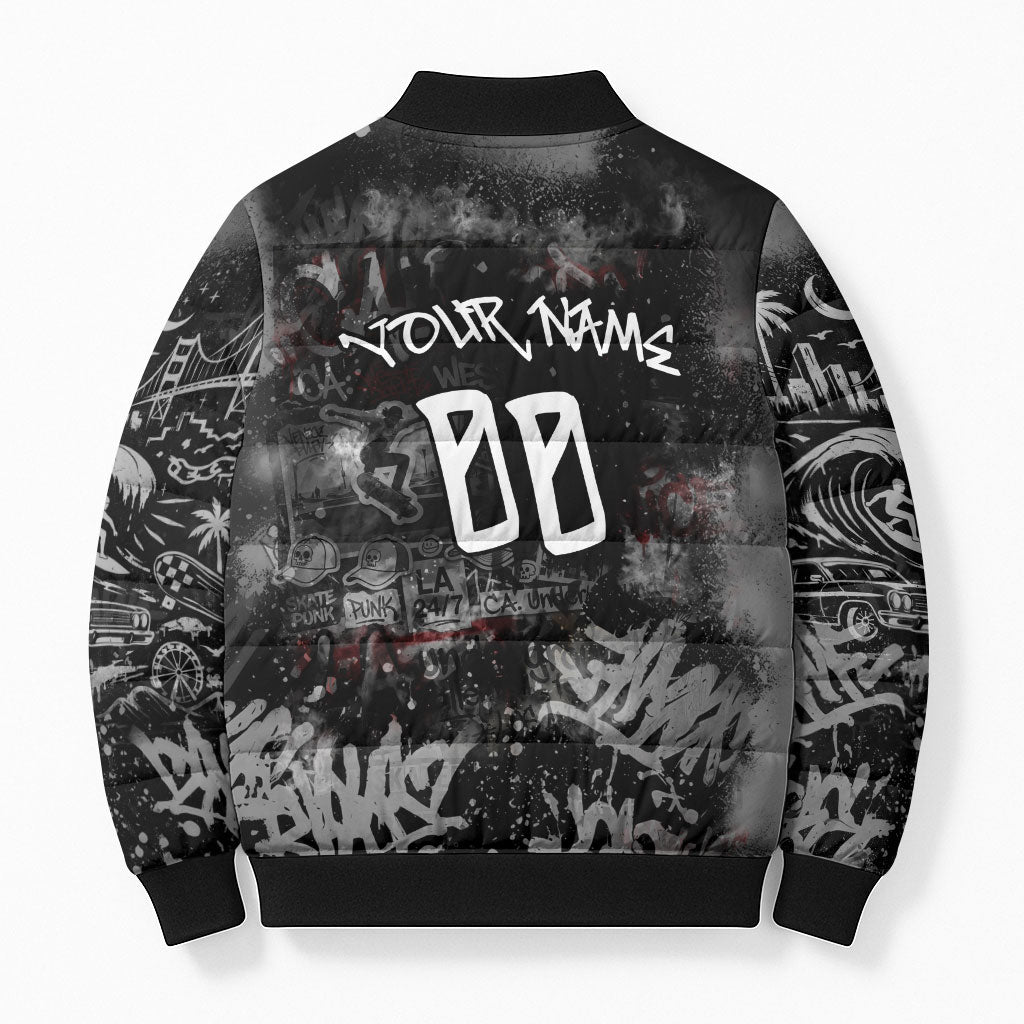 Personalized California West Coast Graffiti Bomber Puffer Jacket Urban Los Angeles Street Art - Hollywood LAX