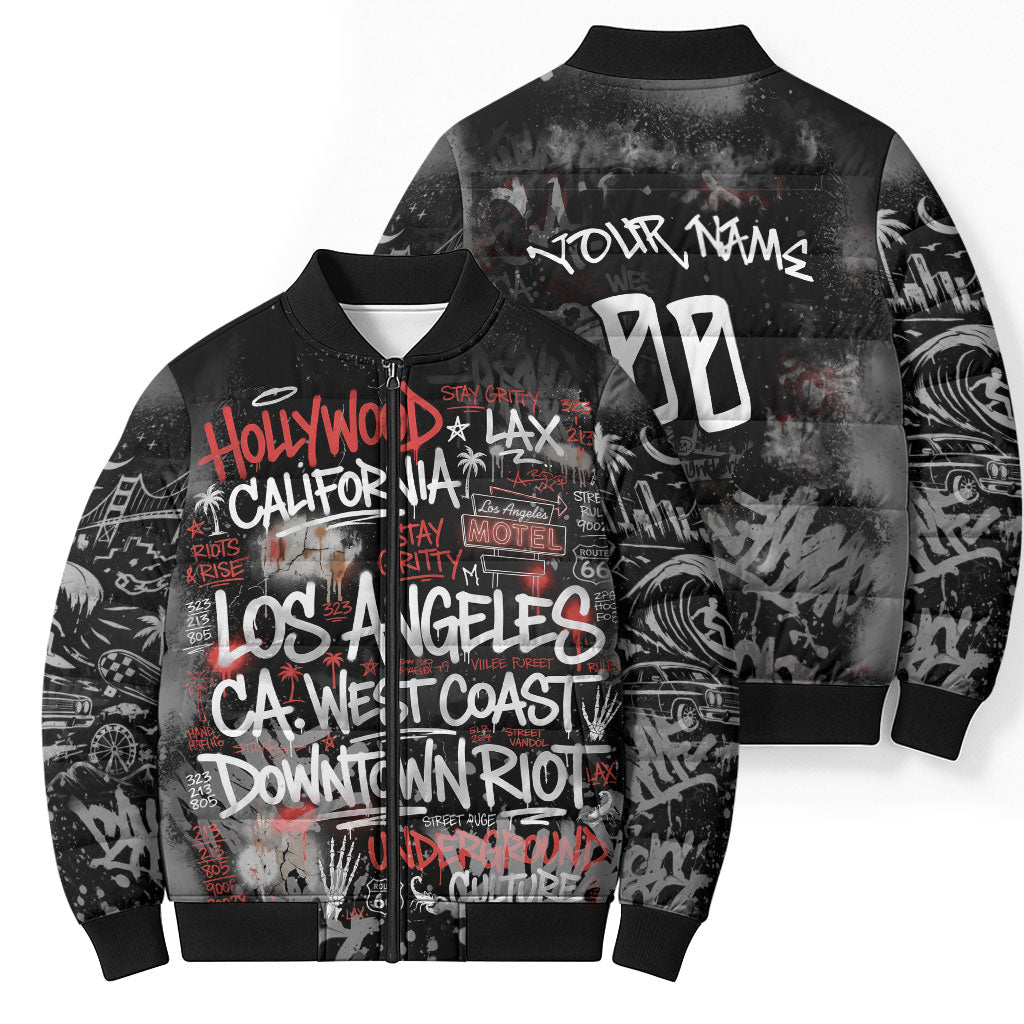 Personalized California West Coast Graffiti Bomber Puffer Jacket Urban Los Angeles Street Art - Hollywood LAX