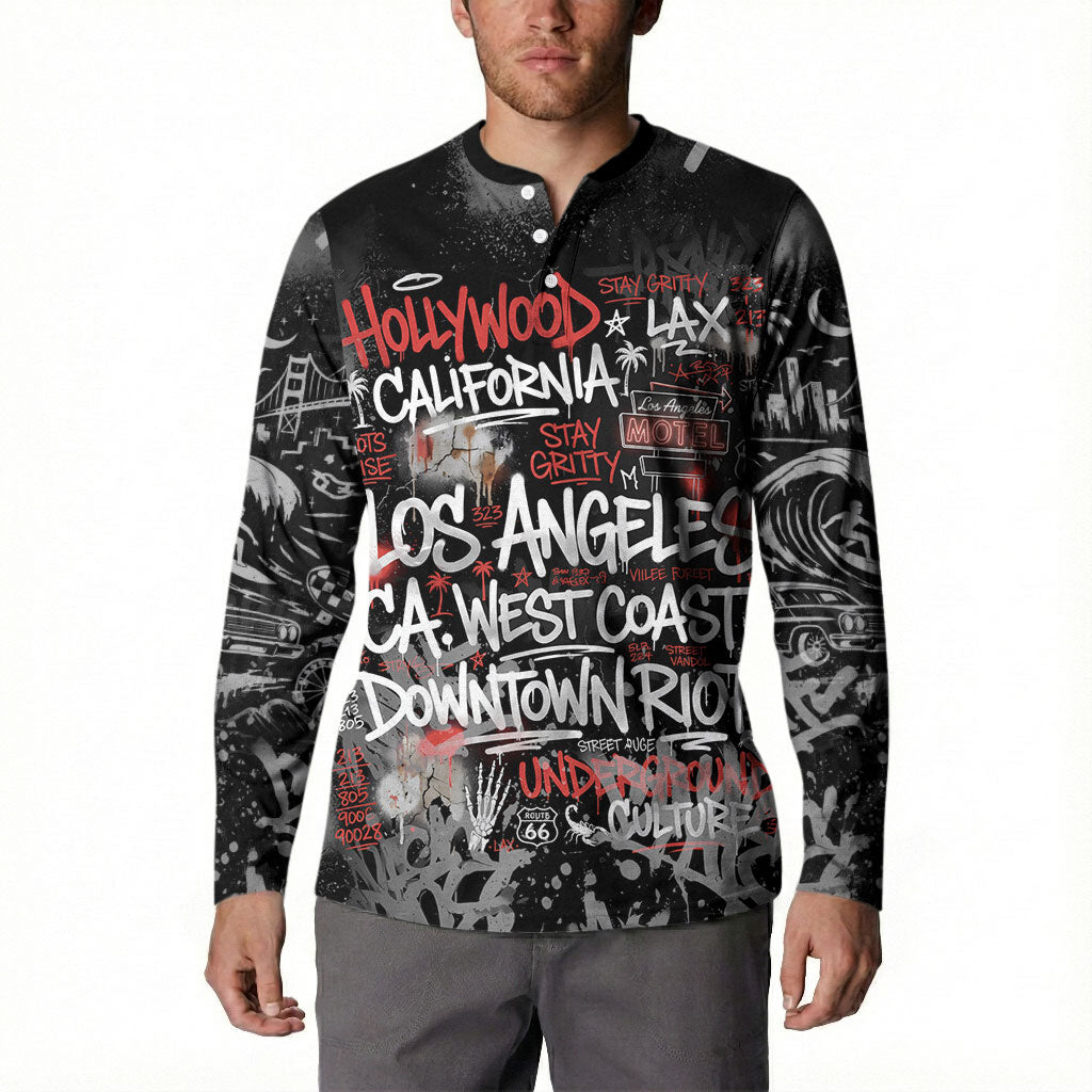 Personalized California West Coast Graffiti Button Sweatshirt Urban Los Angeles Street Art - Hollywood LAX