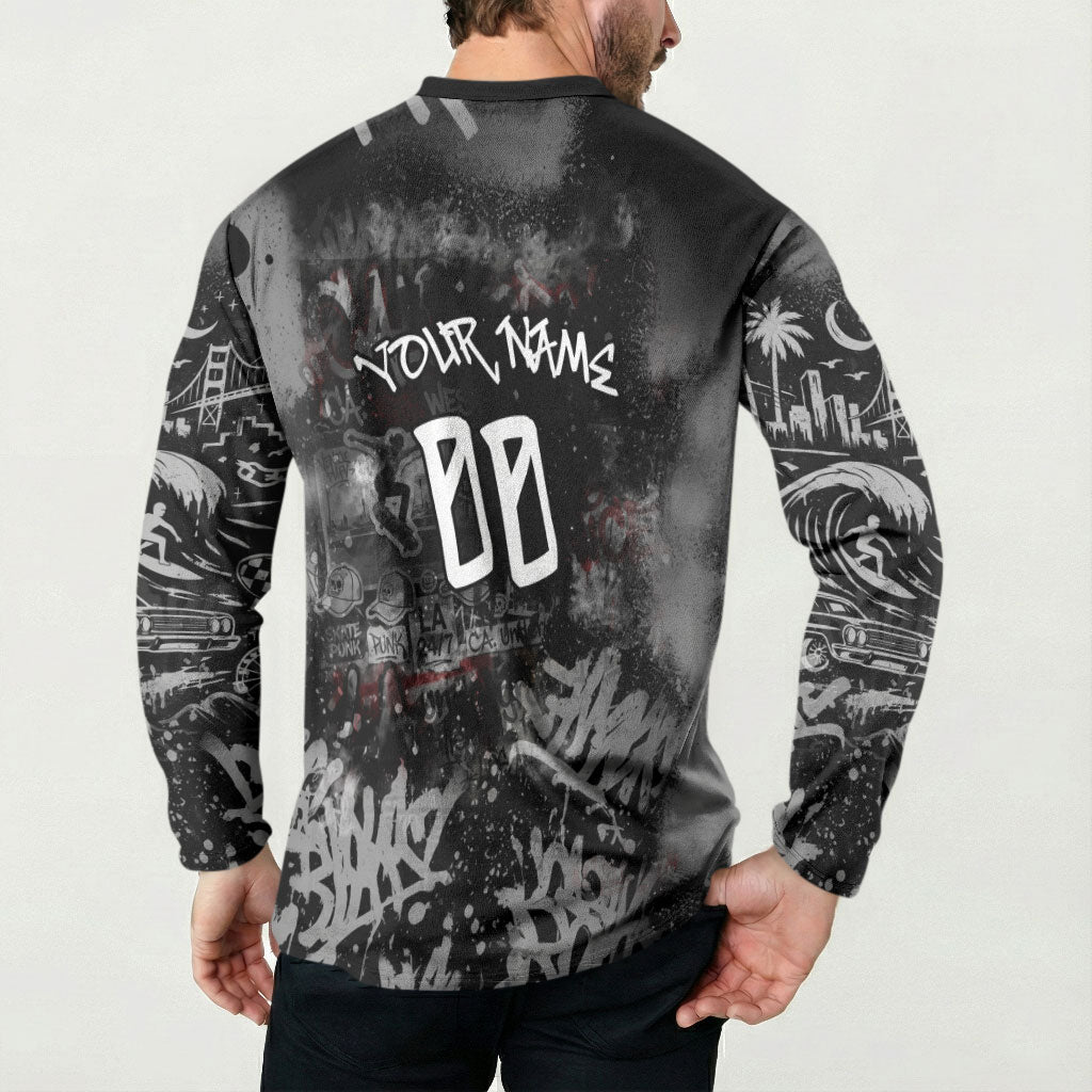 Personalized California West Coast Graffiti Button Sweatshirt Urban Los Angeles Street Art - Hollywood LAX