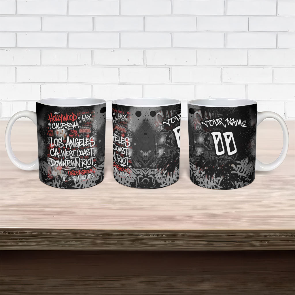 Personalized California West Coast Graffiti Ceramic Mug Urban Los Angeles Street Art - Hollywood LAX