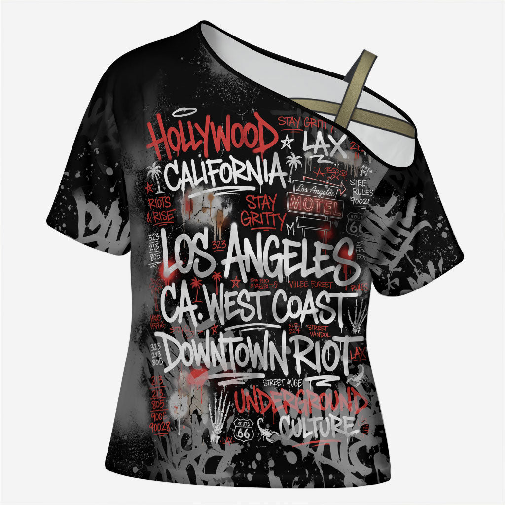 Personalized California West Coast Graffiti Cross Shoulder Shirt Urban Los Angeles Street Art - Hollywood LAX
