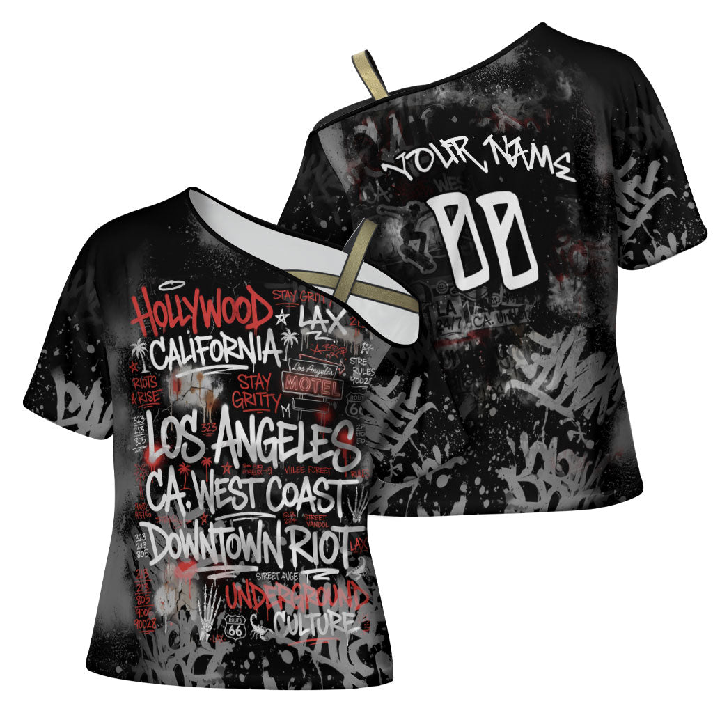 Personalized California West Coast Graffiti Cross Shoulder Shirt Urban Los Angeles Street Art - Hollywood LAX