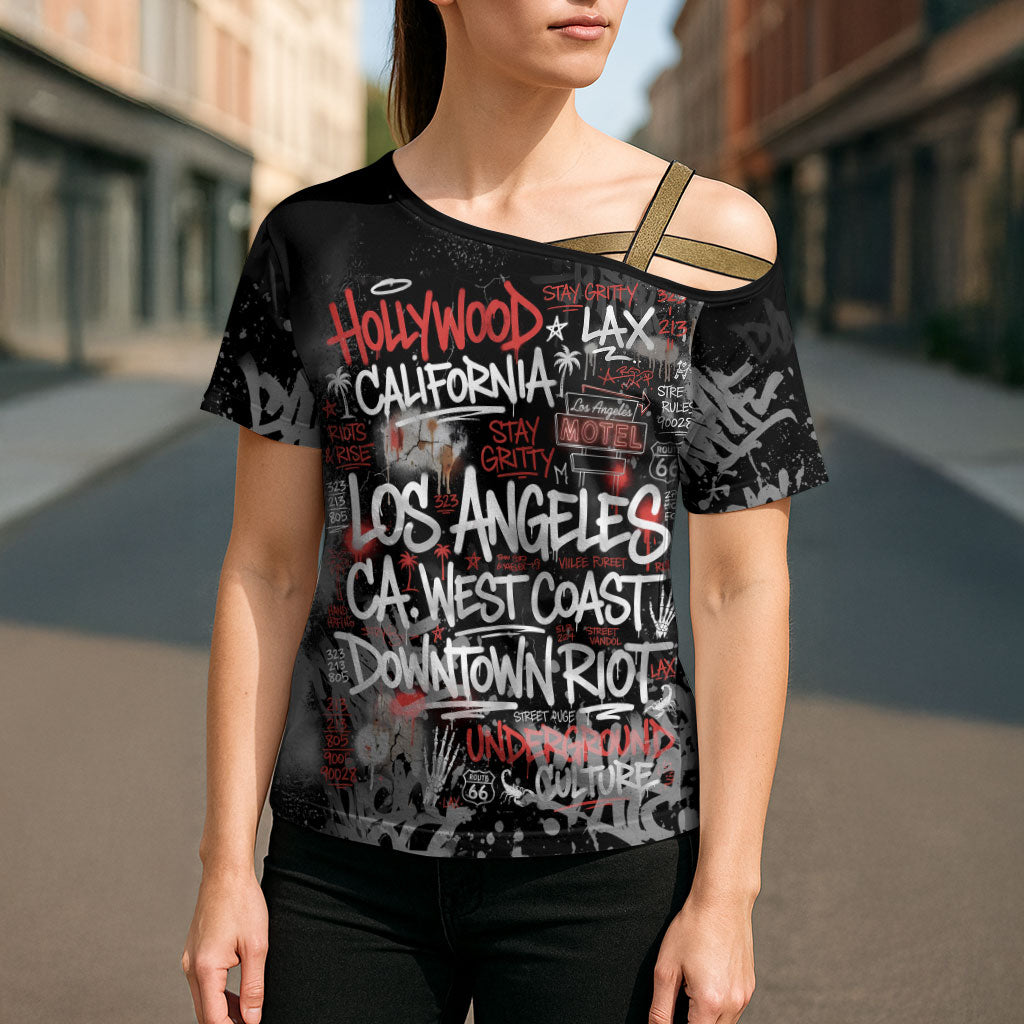 Personalized California West Coast Graffiti Cross Shoulder Shirt Urban Los Angeles Street Art - Hollywood LAX