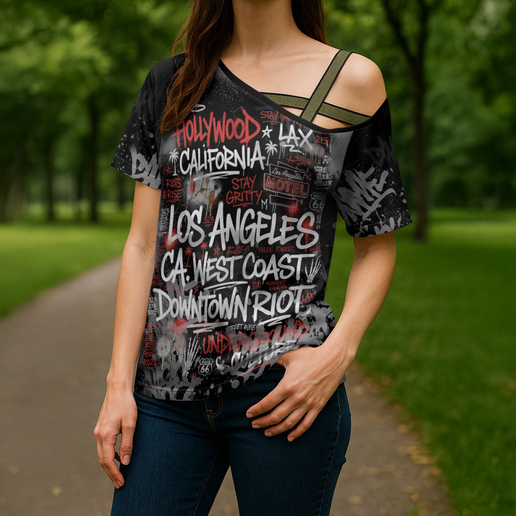 Personalized California West Coast Graffiti Cross Shoulder Shirt Urban Los Angeles Street Art - Hollywood LAX