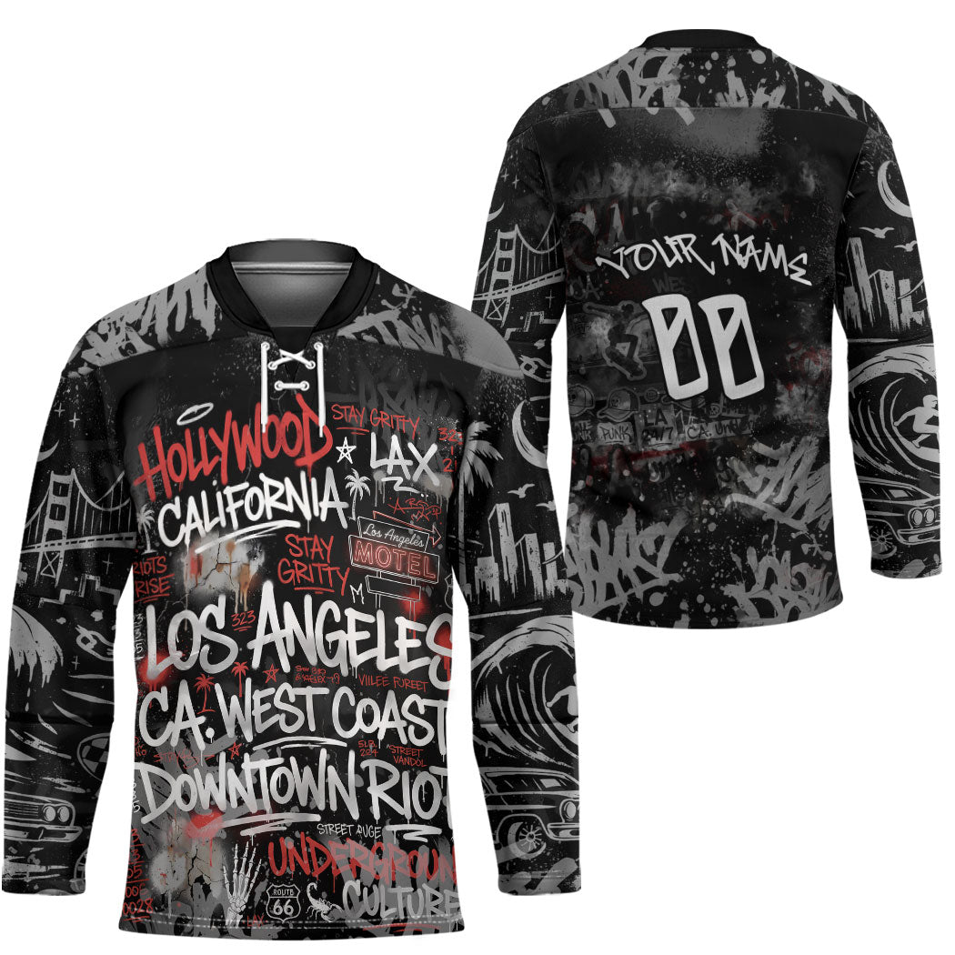 Personalized California West Coast Graffiti Hockey Jersey Urban Los Angeles Street Art - Hollywood LAX