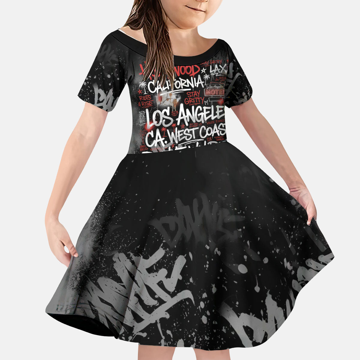 Personalized California West Coast Graffiti Kid Short Sleeve Dress Urban Los Angeles Street Art - Hollywood LAX