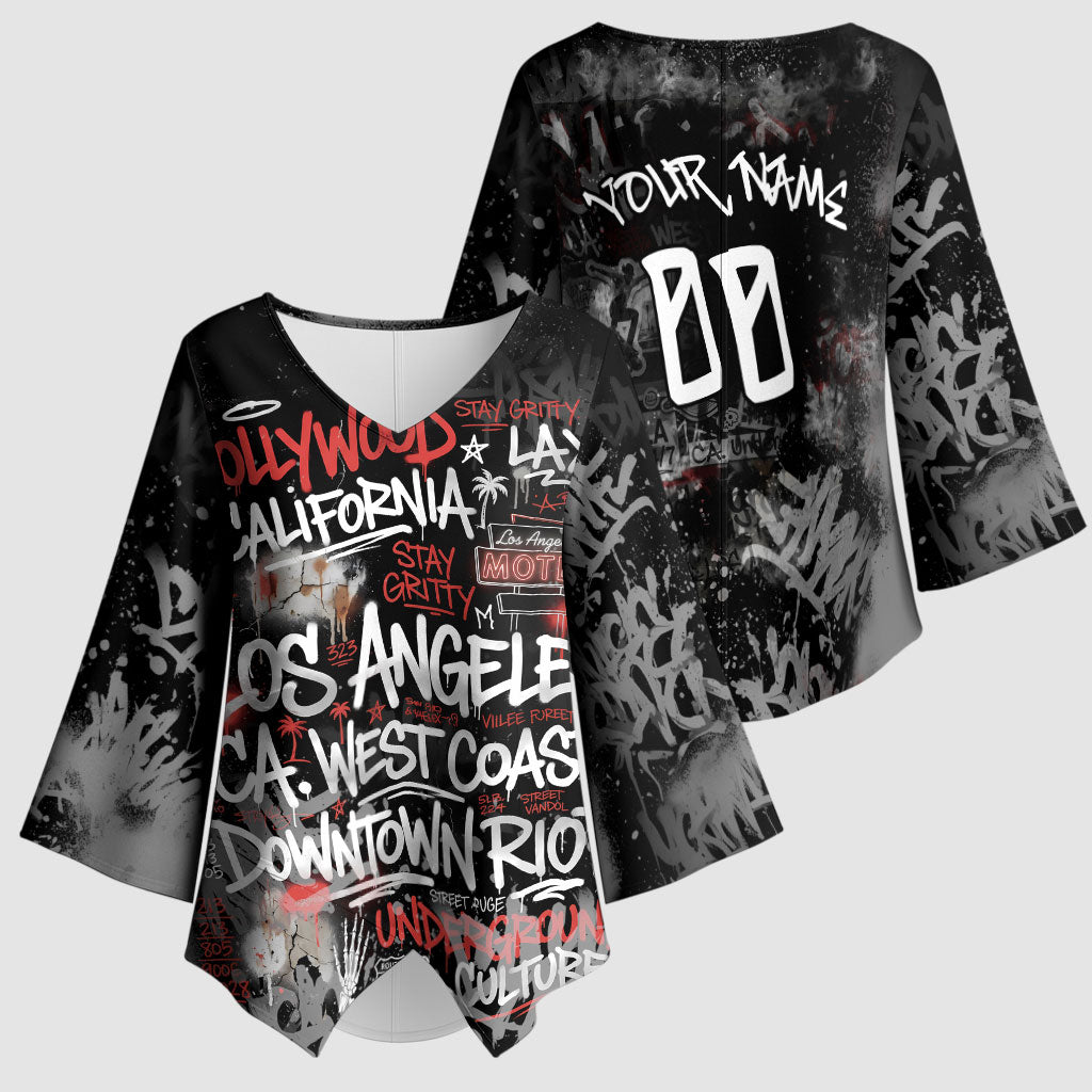 Personalized California West Coast Graffiti Kimono Sleeve Blouse Urban Los Angeles Street Art - Hollywood LAX