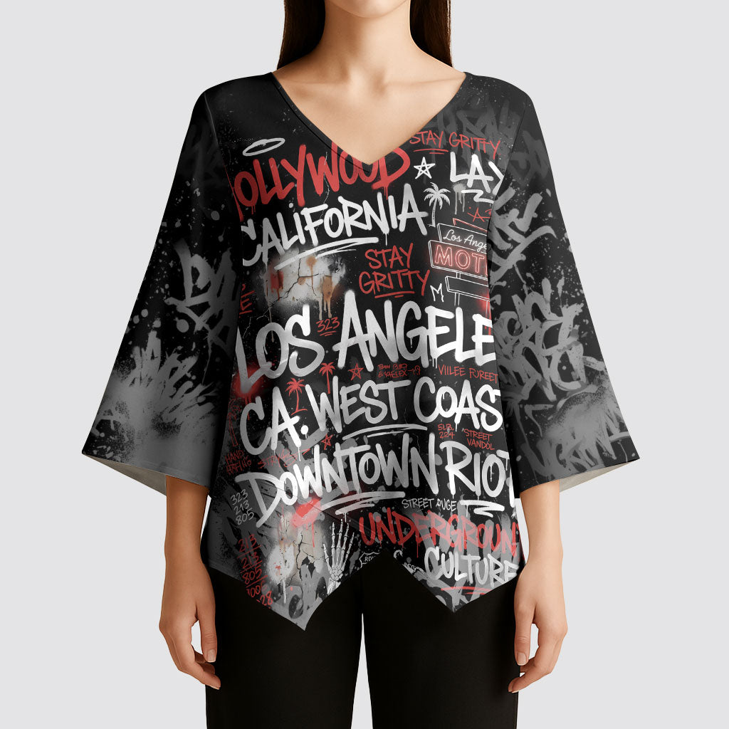 Personalized California West Coast Graffiti Kimono Sleeve Blouse Urban Los Angeles Street Art - Hollywood LAX
