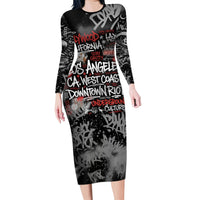 Personalized California West Coast Graffiti Long Sleeve Bodycon Dress Urban Los Angeles Street Art - Hollywood LAX