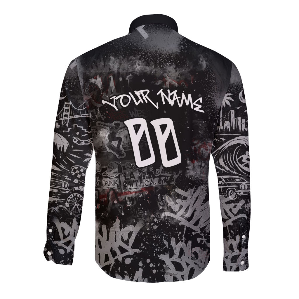 Personalized California West Coast Graffiti Long Sleeve Button Shirt Urban Los Angeles Street Art - Hollywood LAX
