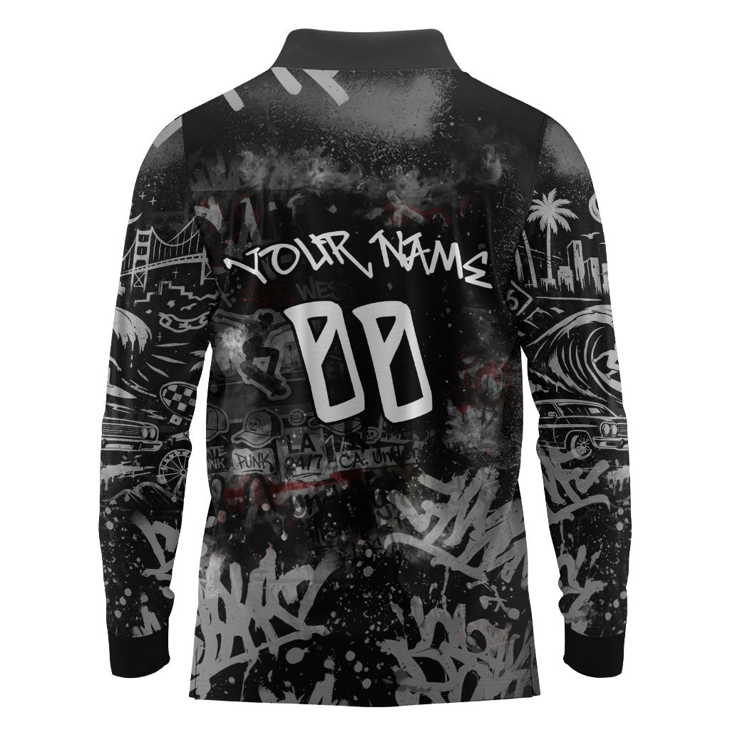 Personalized California West Coast Graffiti Long Sleeve Polo Shirt Urban Los Angeles Street Art - Hollywood LAX