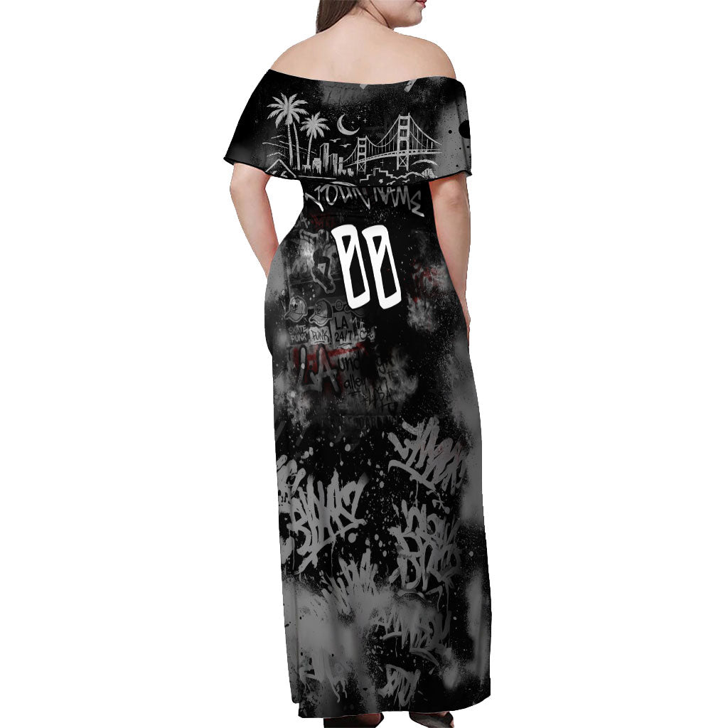 Personalized California West Coast Graffiti Off Shoulder Maxi Dress Urban Los Angeles Street Art - Hollywood LAX