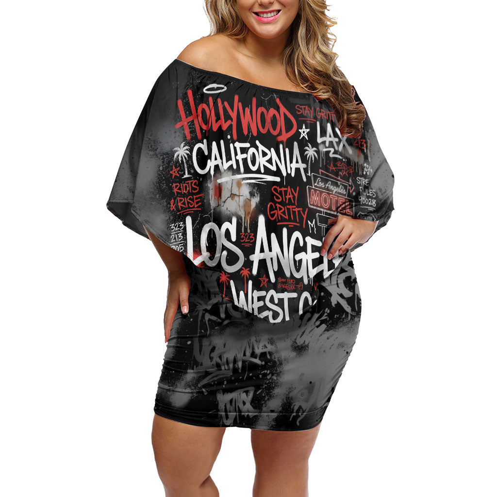 Personalized California West Coast Graffiti Off Shoulder Short Dress Urban Los Angeles Street Art - Hollywood LAX