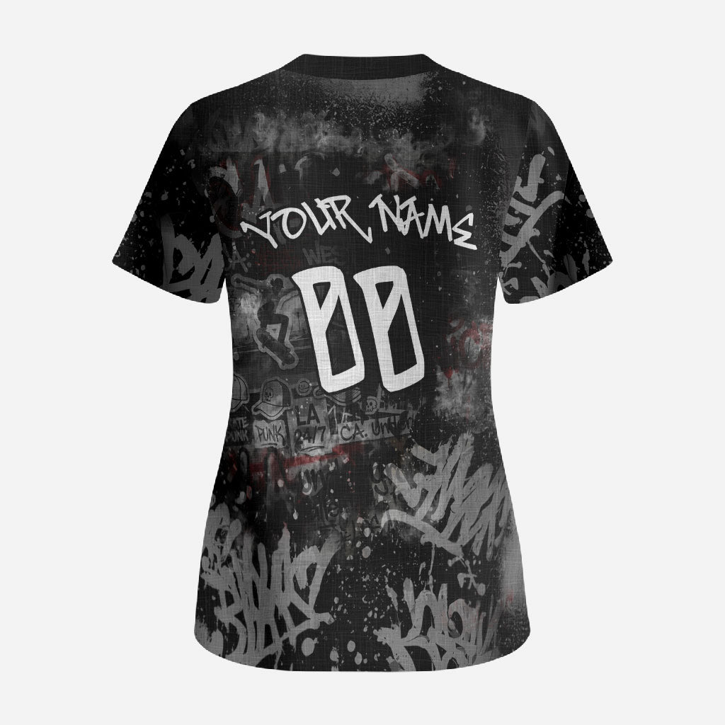 Personalized California West Coast Graffiti Scrub Top Urban Los Angeles Street Art - Hollywood LAX